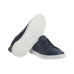 ZEGNA NAVY BLUE DEERSKIN TRIPLE STITCH™ SNEAKERS - Image 3