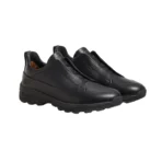 Zegna - Triple Stitch Monte Grained Calf Leather Black Slip On Sneakers - Image 2