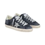 Golden Goose Super-Star in blue suede with silver glitter star and leather heel tab(Women's) - Image 2