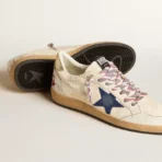 Golden Goose Ball Star in nappa leather with blue suede star and platinum leather heel tab(women) - Image 3