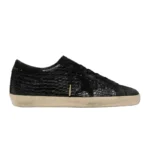 Golden Goose Super-Star LTD in black croc-print leather with black suede star and heel tab(Women's)