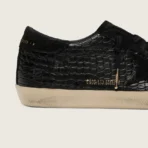 Golden Goose Super-Star LTD in black croc-print leather with black suede star and heel tab(Women's) - Image 3